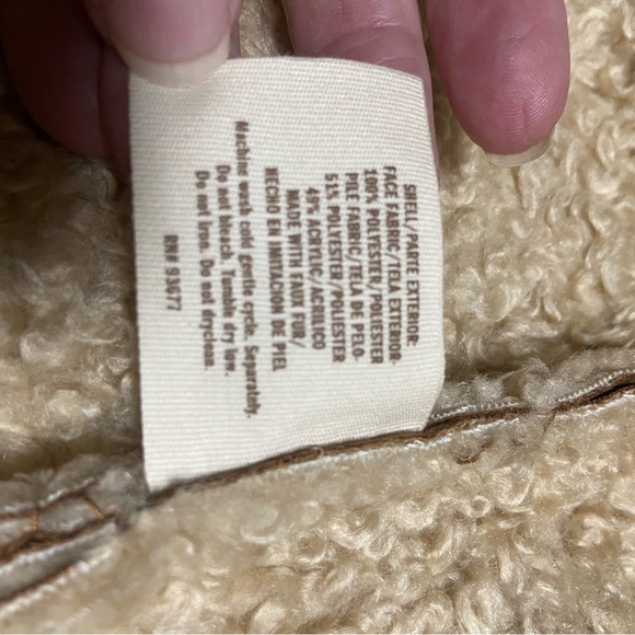 Decree Brown Faux Suede Shearling Bomber Jacket with Cream Trim - Picture 8 of 8